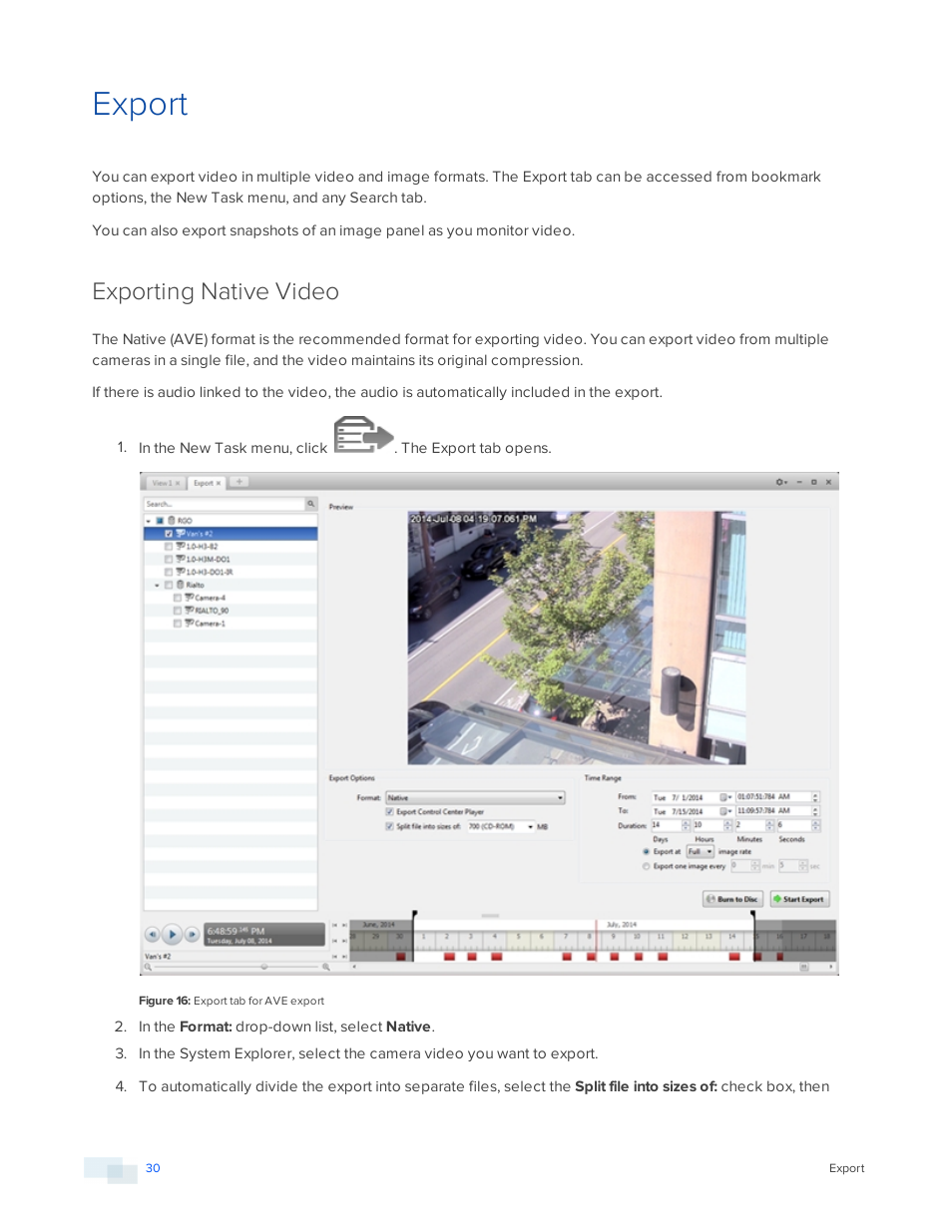 Export, Exporting native video | Avigilon ACC Player Version 5.2.2 User Manual | Page 30 / 42