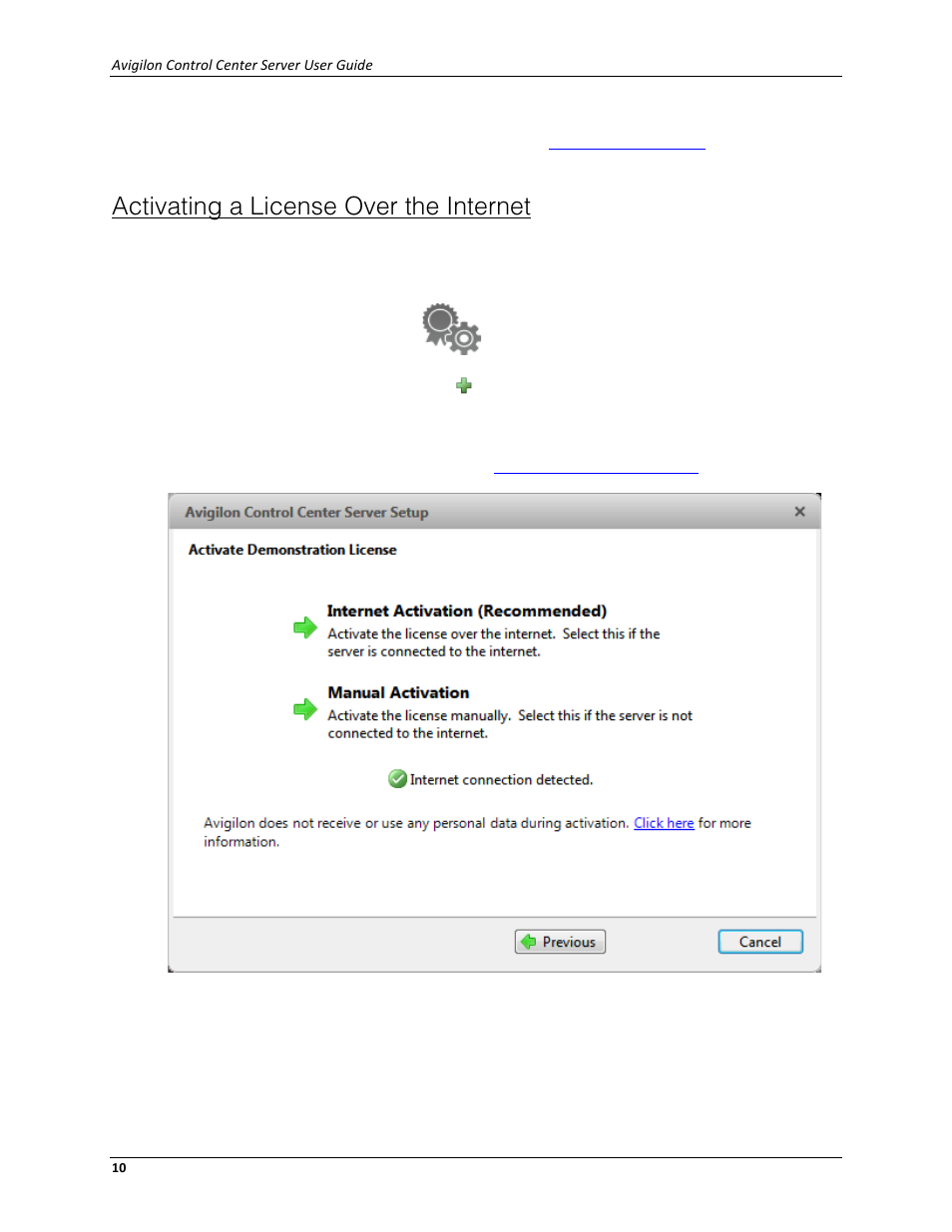 Activating a license over the internet | Avigilon ACC Server Version 5.2 User Manual | Page 14 / 42