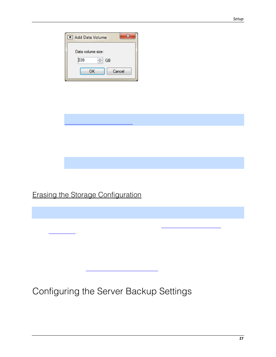 Erasing the storage configuration, Configuring the server backup settings | Avigilon ACC Server Version 5.2 User Manual | Page 31 / 42