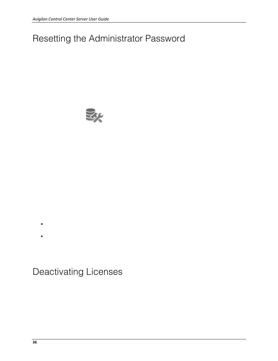 Resetting the administrator password, Deactivating licenses, Deactivating a license | Avigilon ACC Server Version 5.2 User Manual | Page 40 / 42