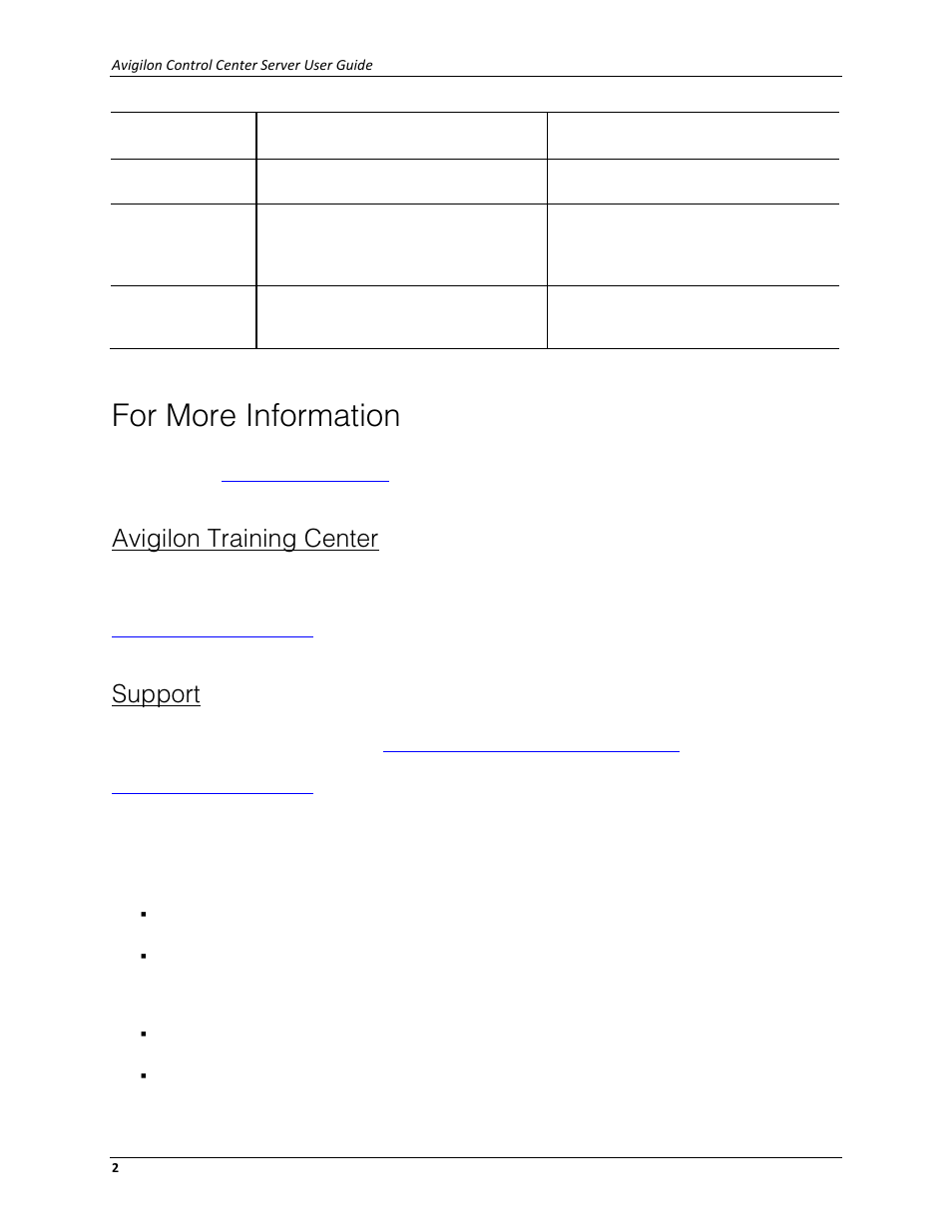 For more information, Avigilon training center, Support | Avigilon ACC Server Version 5.2 User Manual | Page 6 / 42