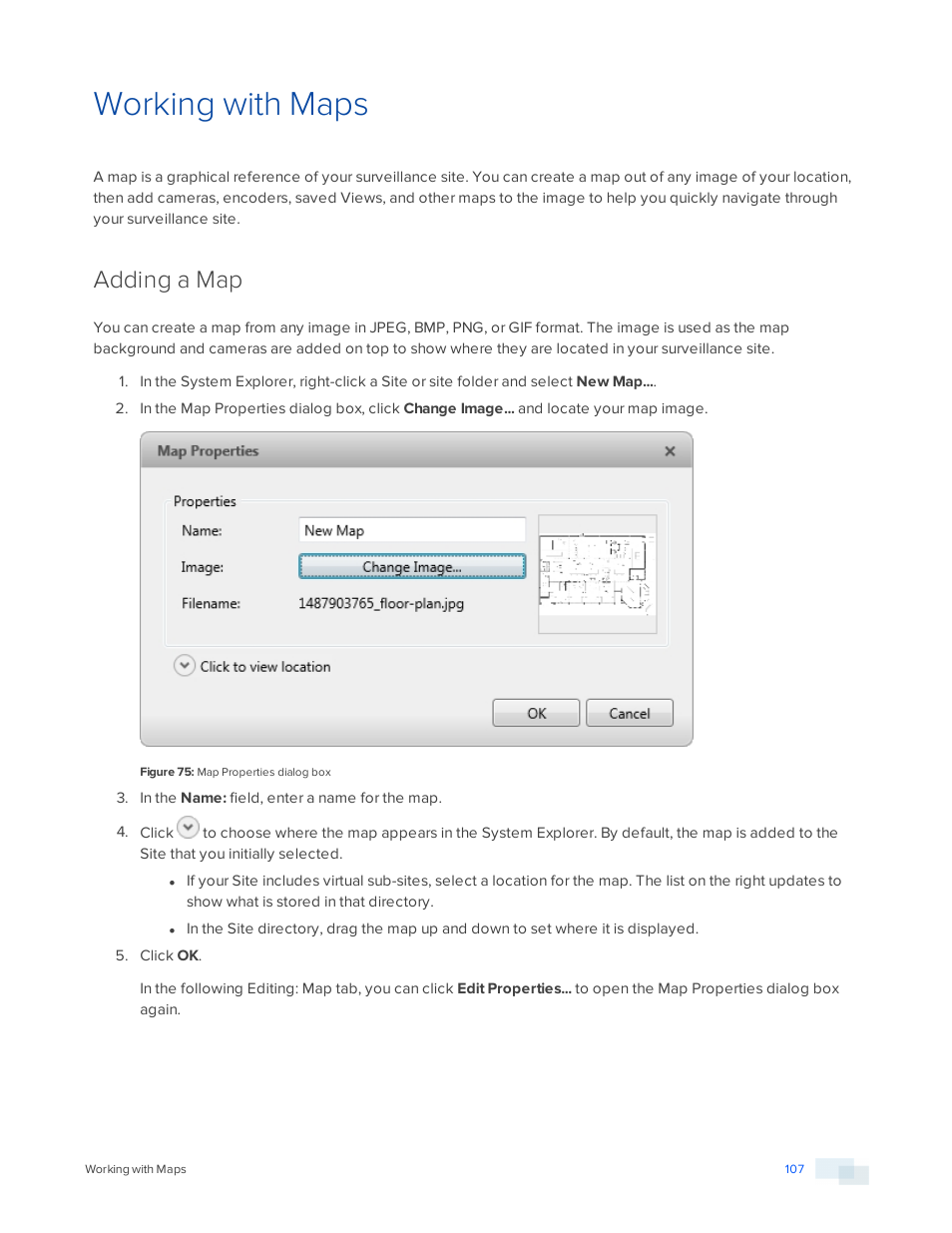 Working with maps, Adding a map | Avigilon ACC Standard Version 5.2.2 User Manual | Page 107 / 151