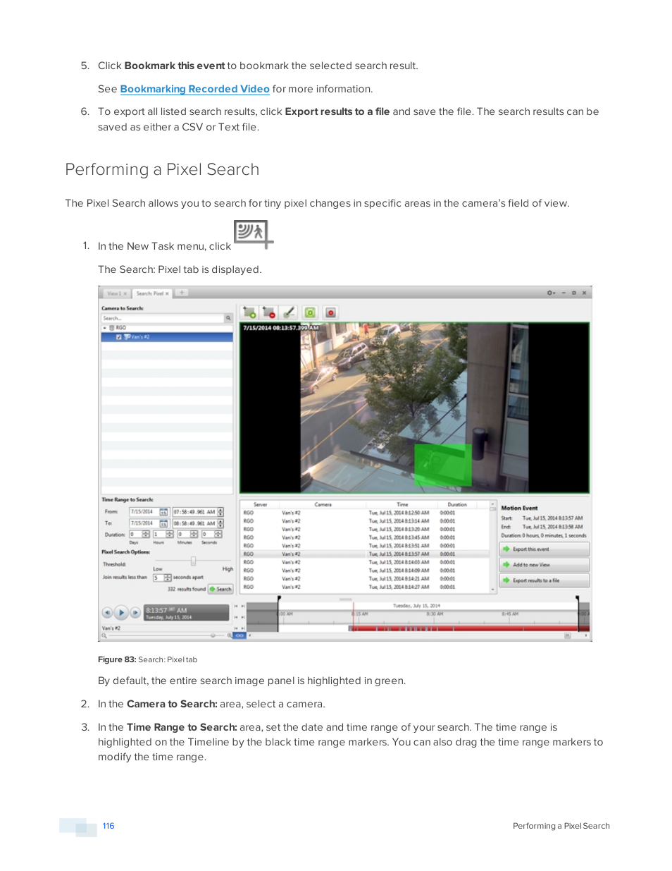 Performing a pixel search | Avigilon ACC Standard Version 5.2.2 User Manual | Page 116 / 151