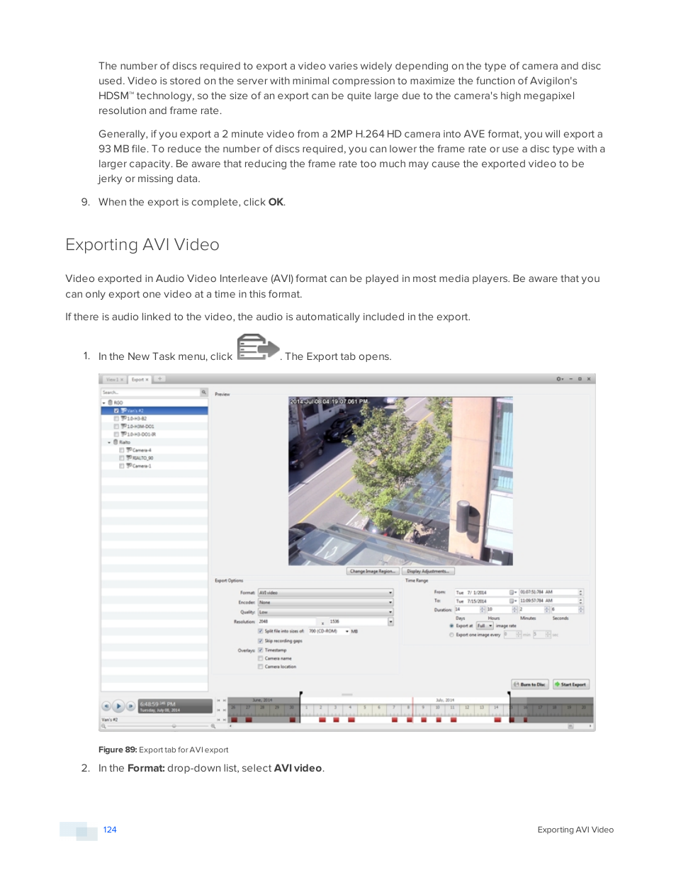 Exporting avi video | Avigilon ACC Standard Version 5.2.2 User Manual | Page 124 / 151