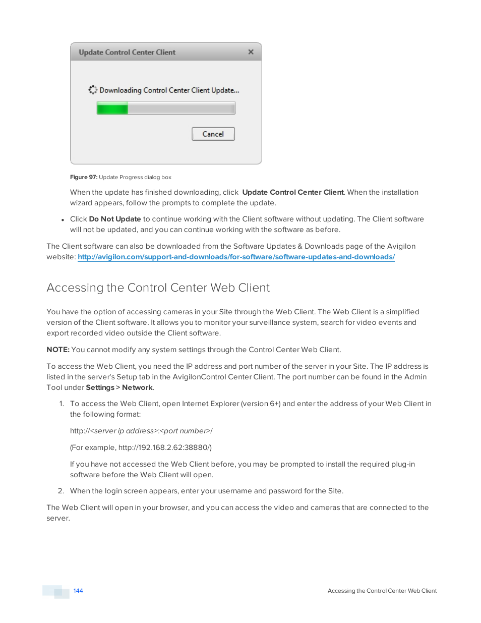 Accessing the control center web client | Avigilon ACC Standard Version 5.2.2 User Manual | Page 144 / 151