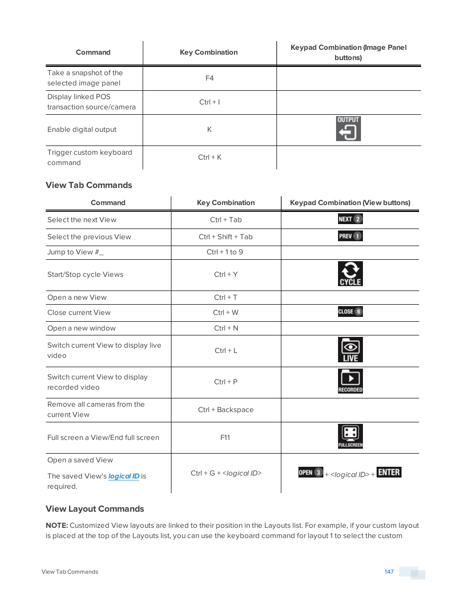 View tab commands, View layout commands | Avigilon ACC Standard Version 5.2.2 User Manual | Page 147 / 151