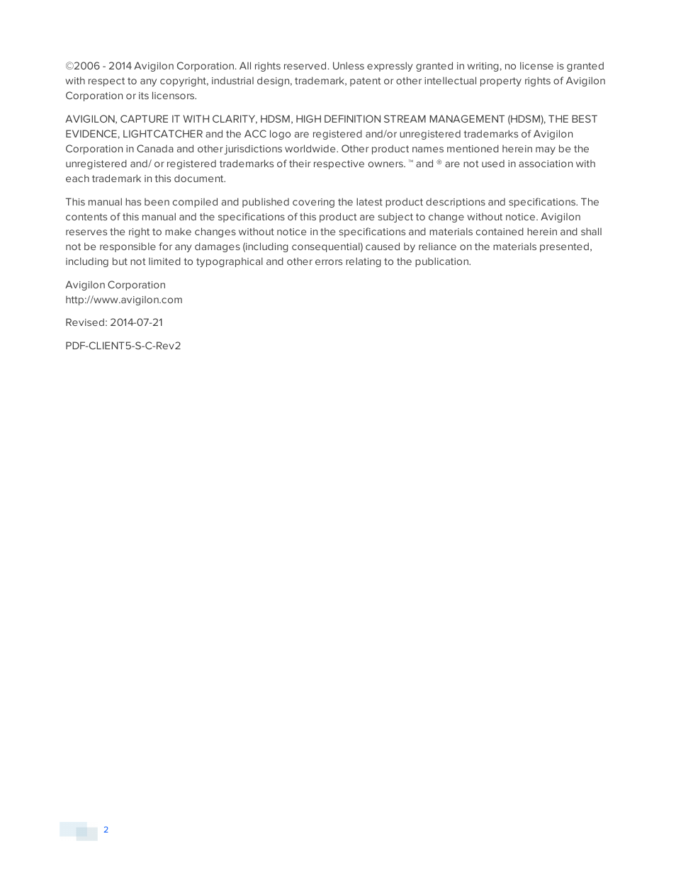 Avigilon ACC Standard Version 5.2.2 User Manual | Page 2 / 151