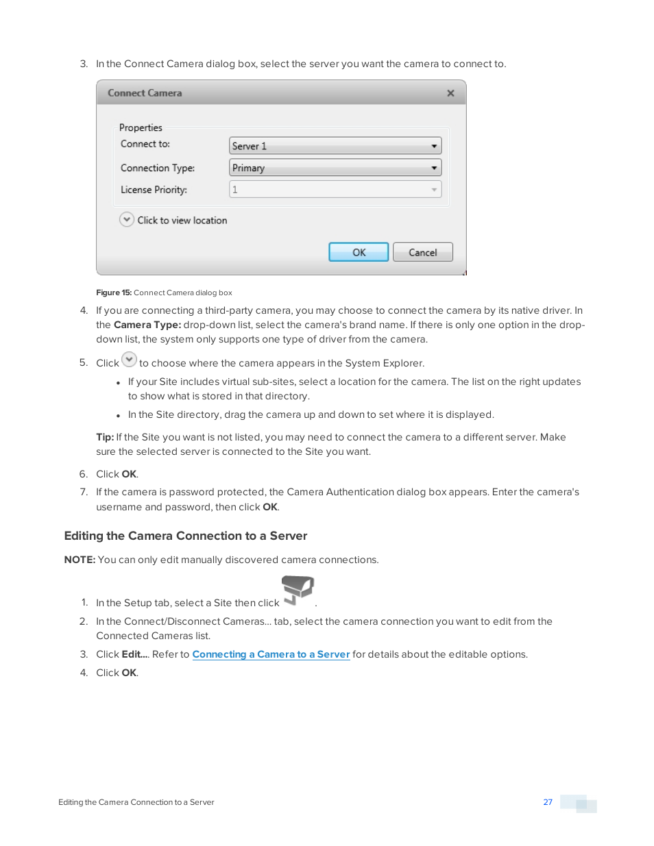Editing the camera connection to a server | Avigilon ACC Standard Version 5.2.2 User Manual | Page 27 / 151