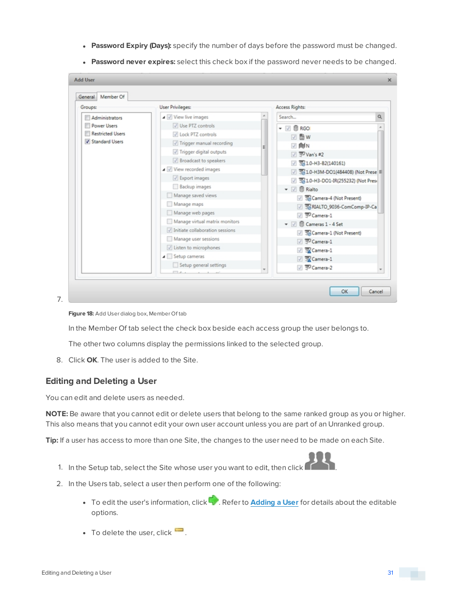 Editing and deleting a user | Avigilon ACC Standard Version 5.2.2 User Manual | Page 31 / 151