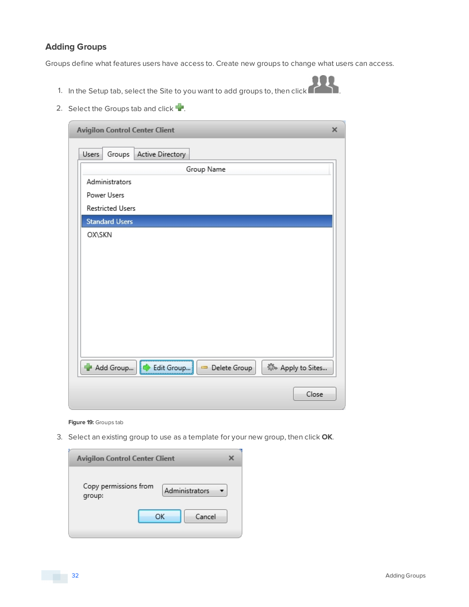 Adding groups | Avigilon ACC Standard Version 5.2.2 User Manual | Page 32 / 151