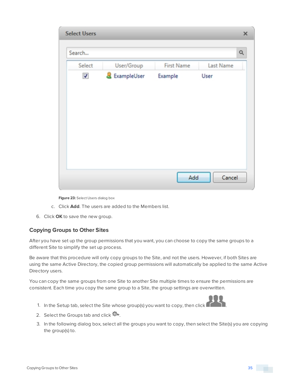 Copying groups to other sites | Avigilon ACC Standard Version 5.2.2 User Manual | Page 35 / 151