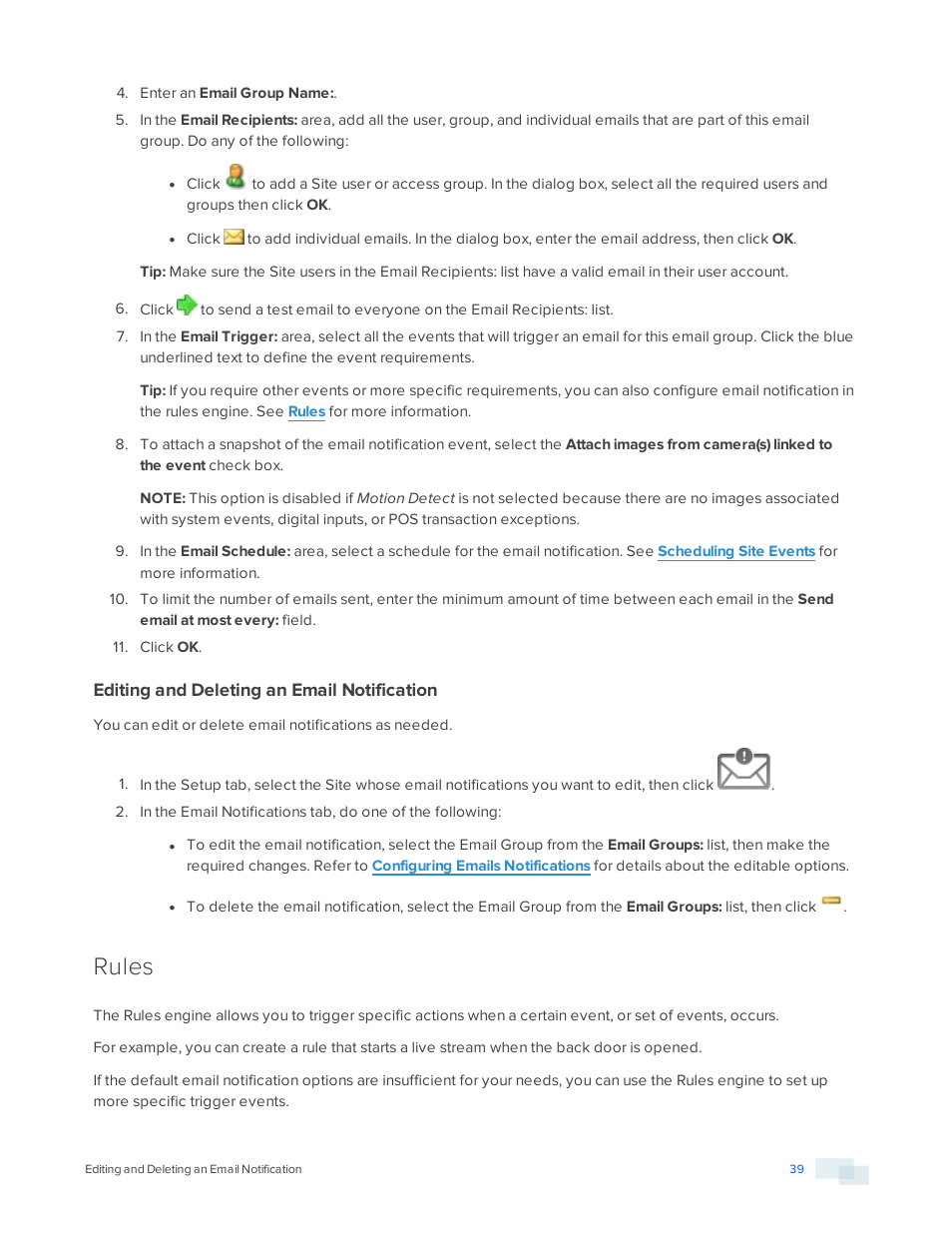 Editing and deleting an email notification, Rules | Avigilon ACC Standard Version 5.2.2 User Manual | Page 39 / 151