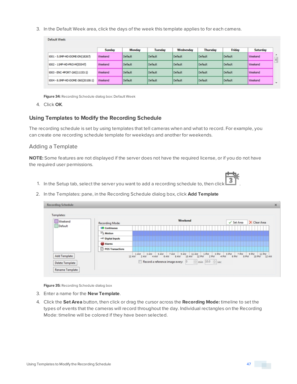 Using templates to modify the recording schedule, Adding a template | Avigilon ACC Standard Version 5.2.2 User Manual | Page 47 / 151