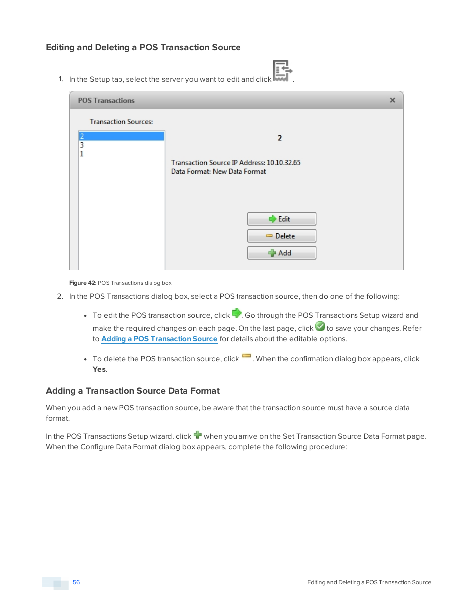 Editing and deleting a pos transaction source, Adding a transaction source data format | Avigilon ACC Standard Version 5.2.2 User Manual | Page 56 / 151