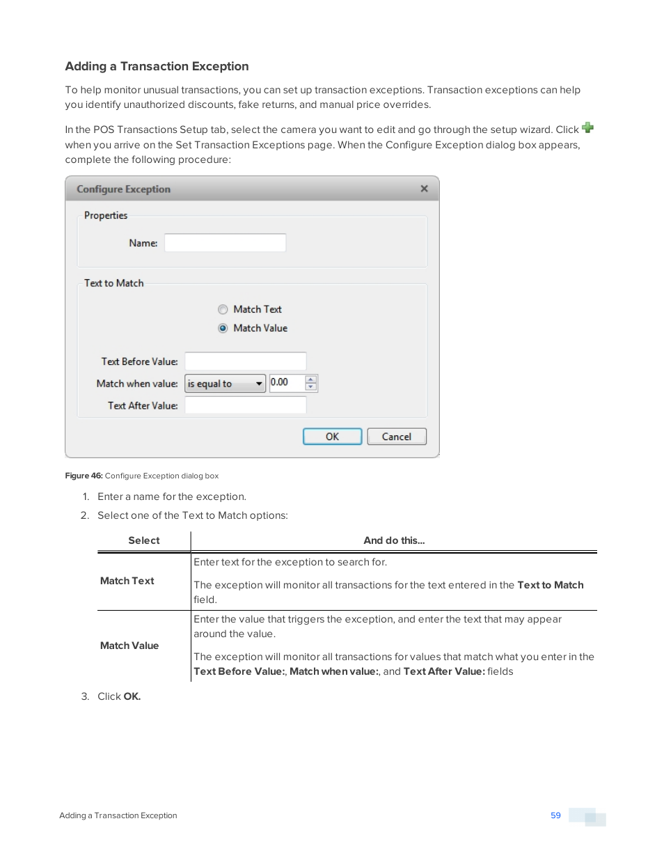 Adding a transaction exception | Avigilon ACC Standard Version 5.2.2 User Manual | Page 59 / 151