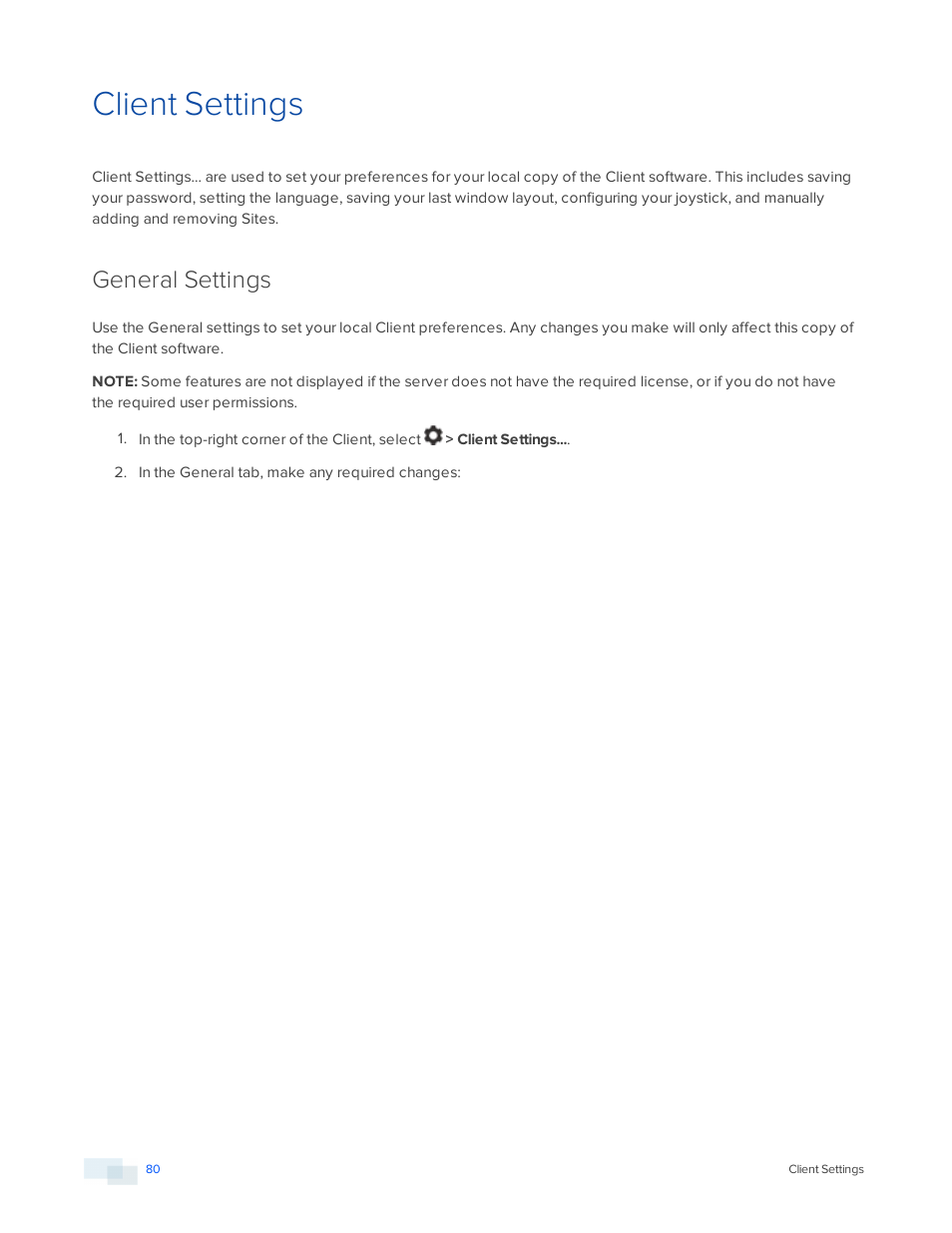 Client settings, General settings, General | Settings | Avigilon ACC Standard Version 5.2.2 User Manual | Page 80 / 151
