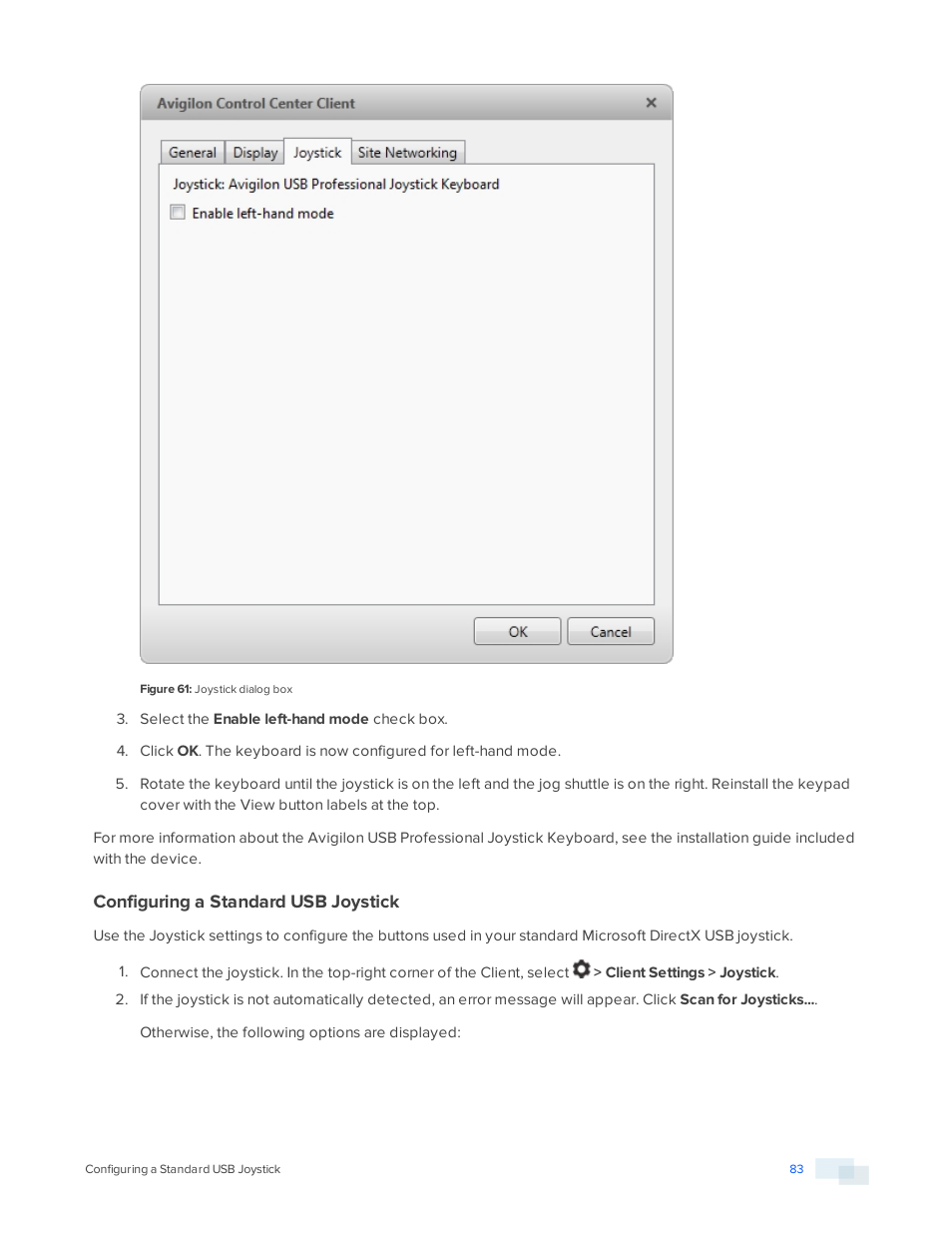 Configuring a standard usb joystick | Avigilon ACC Standard Version 5.2.2 User Manual | Page 83 / 151