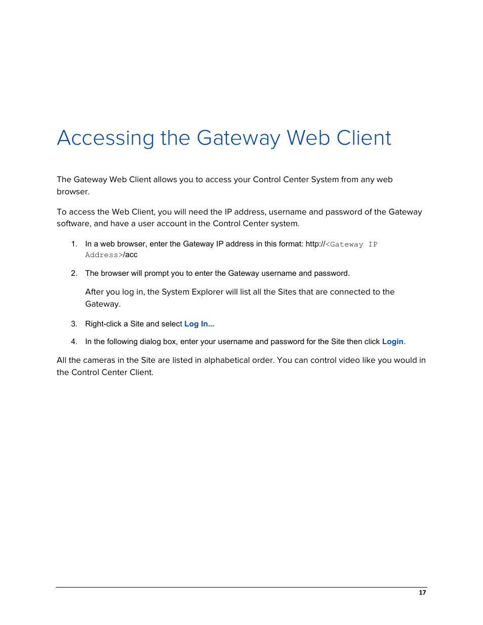 Accessing the gateway web client | Avigilon ACC Gateway Version 5.2 User Manual | Page 23 / 24