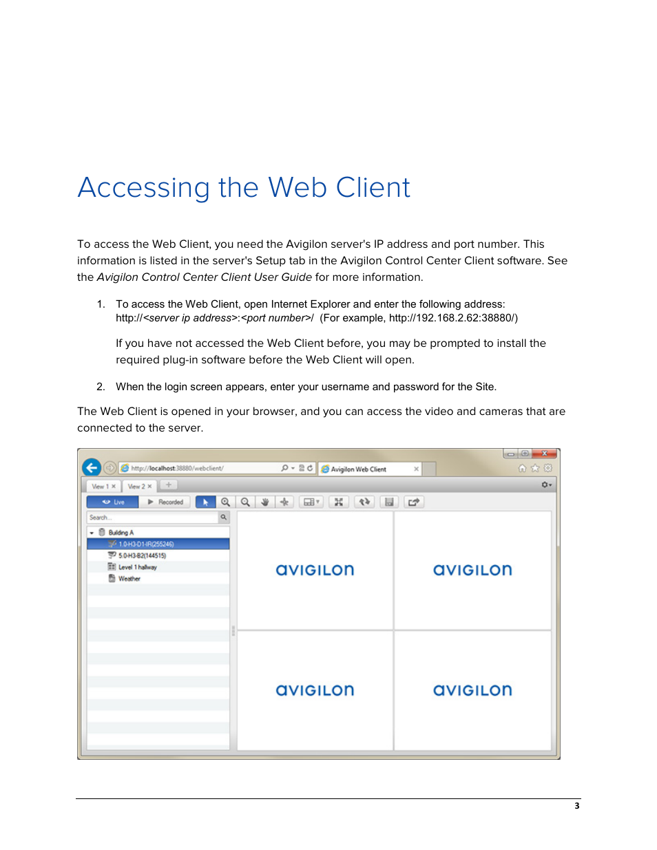 Accessing the web client | Avigilon ACC Core Web Version 5.2 User Manual | Page 11 / 57