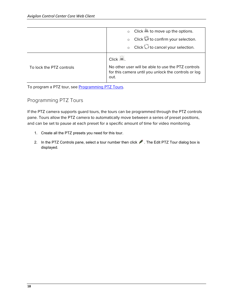 Programming ptz tours | Avigilon ACC Core Web Version 5.2 User Manual | Page 26 / 57