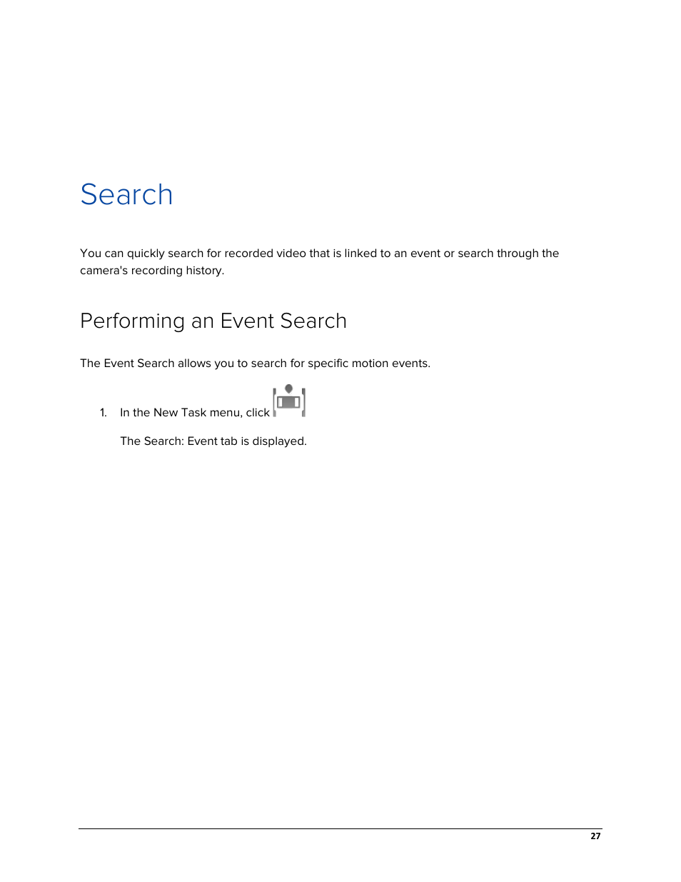 Search, Performing an event search | Avigilon ACC Core Web Version 5.2 User Manual | Page 35 / 57