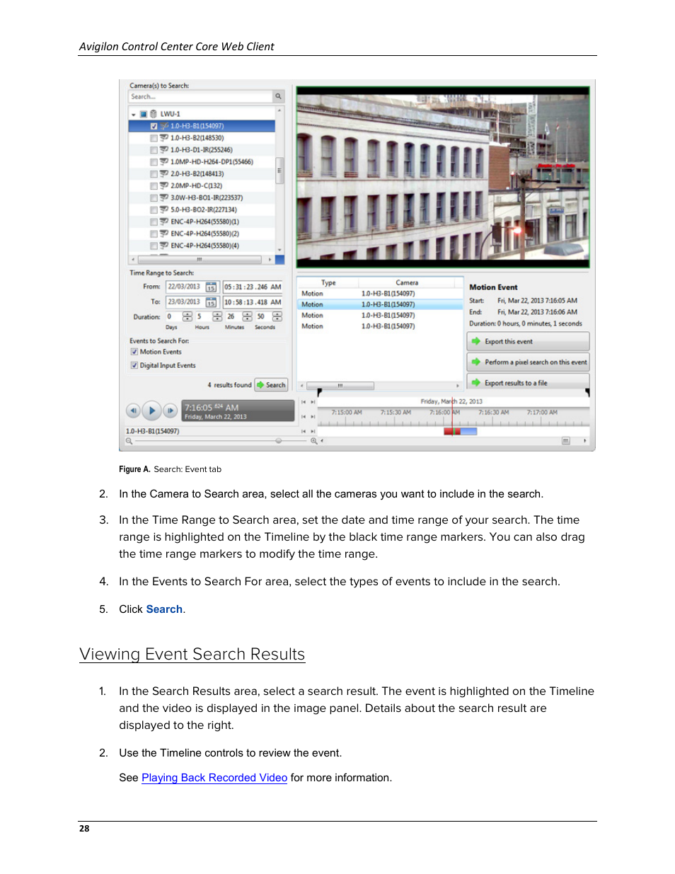 Viewing event search results | Avigilon ACC Core Web Version 5.2 User Manual | Page 36 / 57