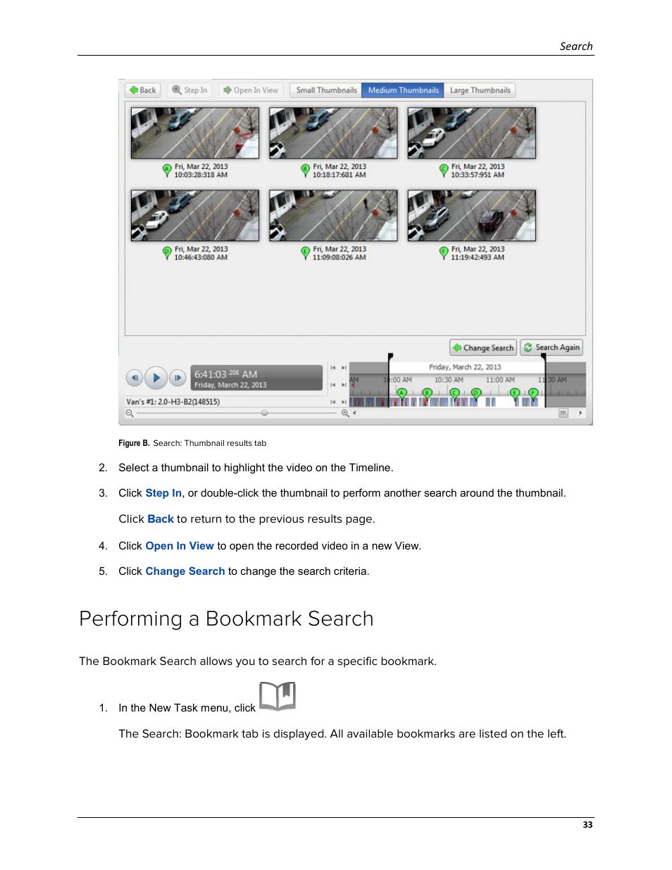 Performing a bookmark search | Avigilon ACC Core Web Version 5.2 User Manual | Page 41 / 57