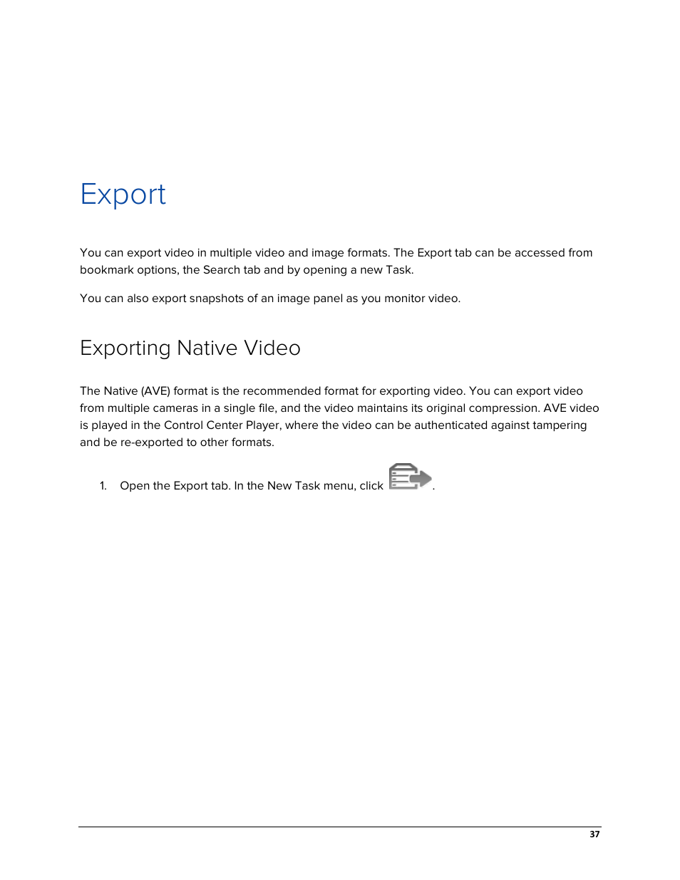 Export, Exporting native video | Avigilon ACC Core Web Version 5.2 User Manual | Page 45 / 57