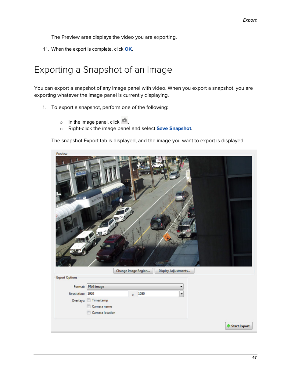 Exporting a snapshot of an image | Avigilon ACC Core Web Version 5.2 User Manual | Page 55 / 57