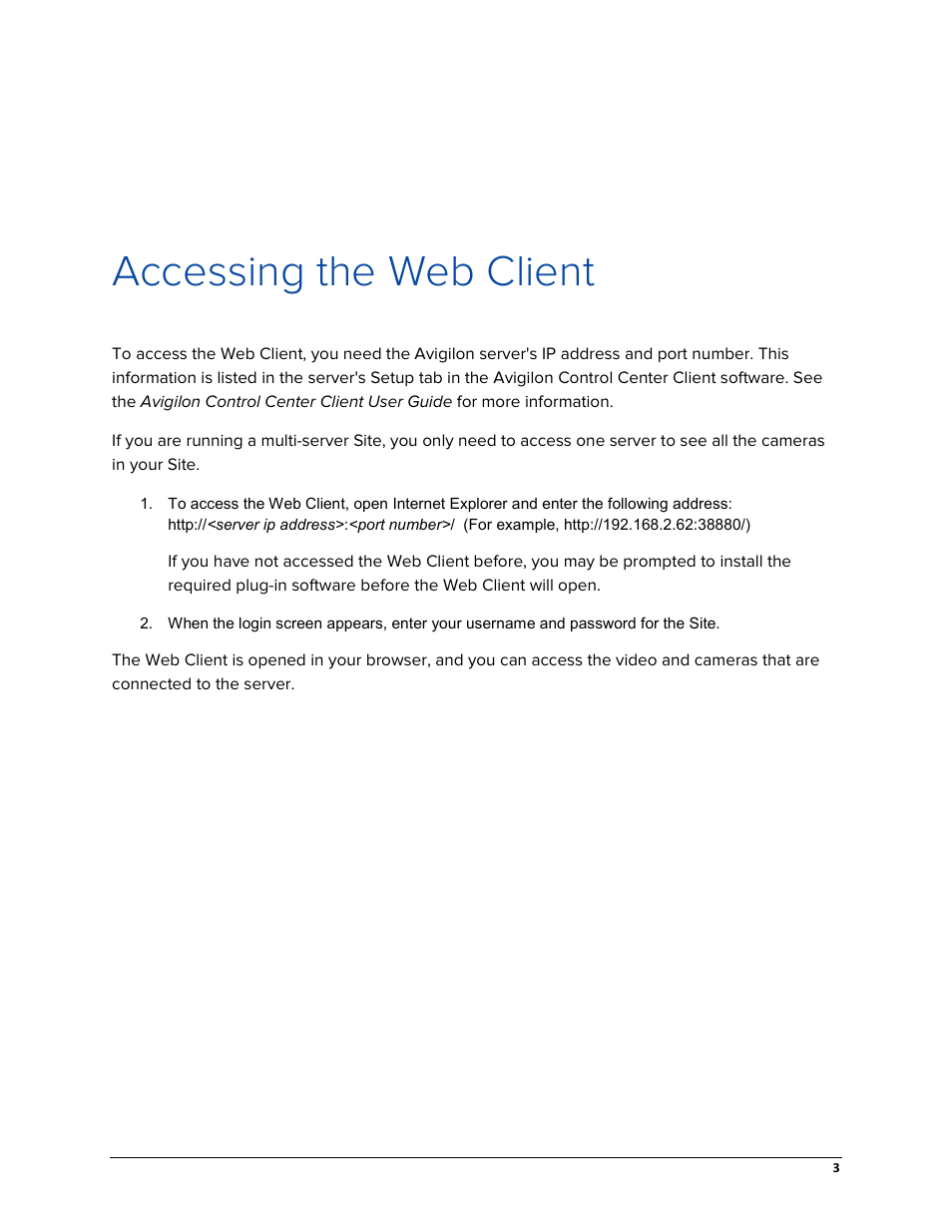 Accessing the web client | Avigilon ACC Enterprise Web Version 5.2 User Manual | Page 13 / 90