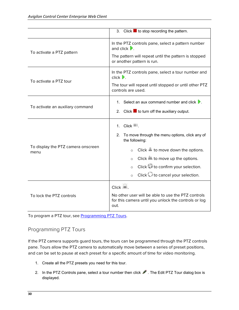 Programming ptz tours | Avigilon ACC Enterprise Web Version 5.2 User Manual | Page 40 / 90