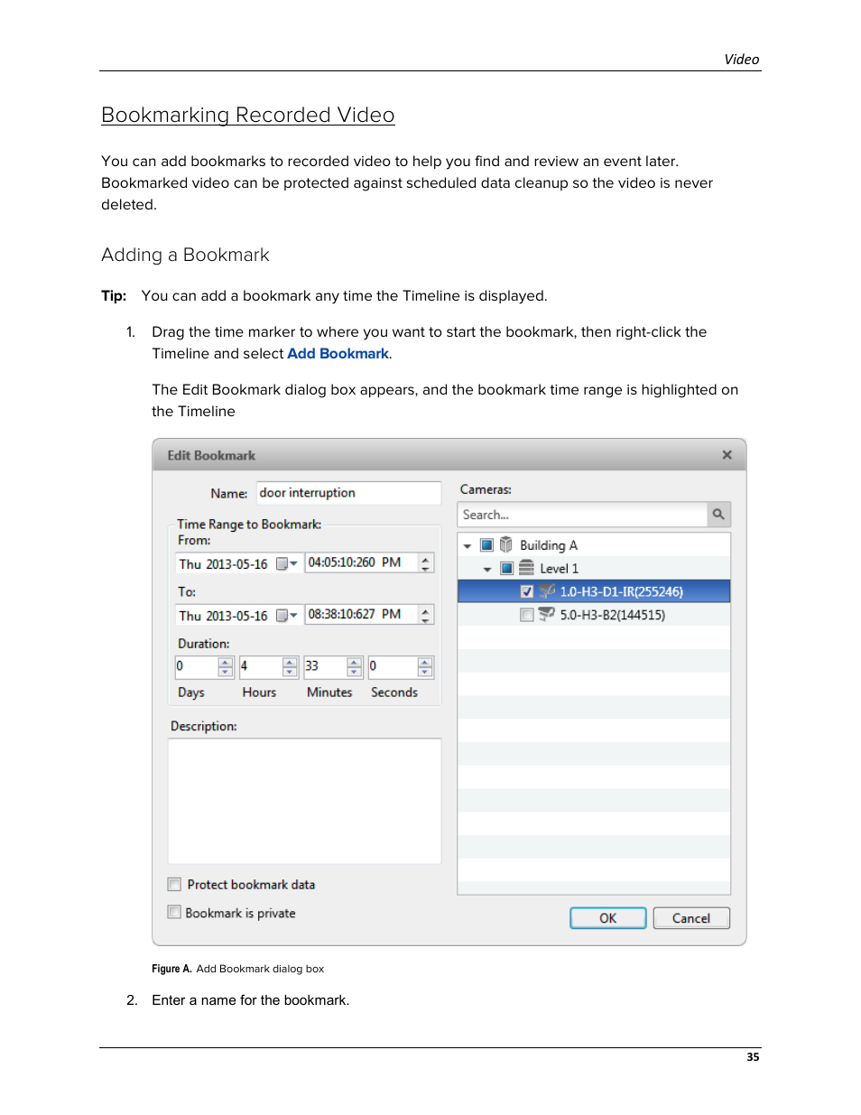 Bookmarking recorded video, Adding a bookmark | Avigilon ACC Enterprise Web Version 5.2 User Manual | Page 45 / 90