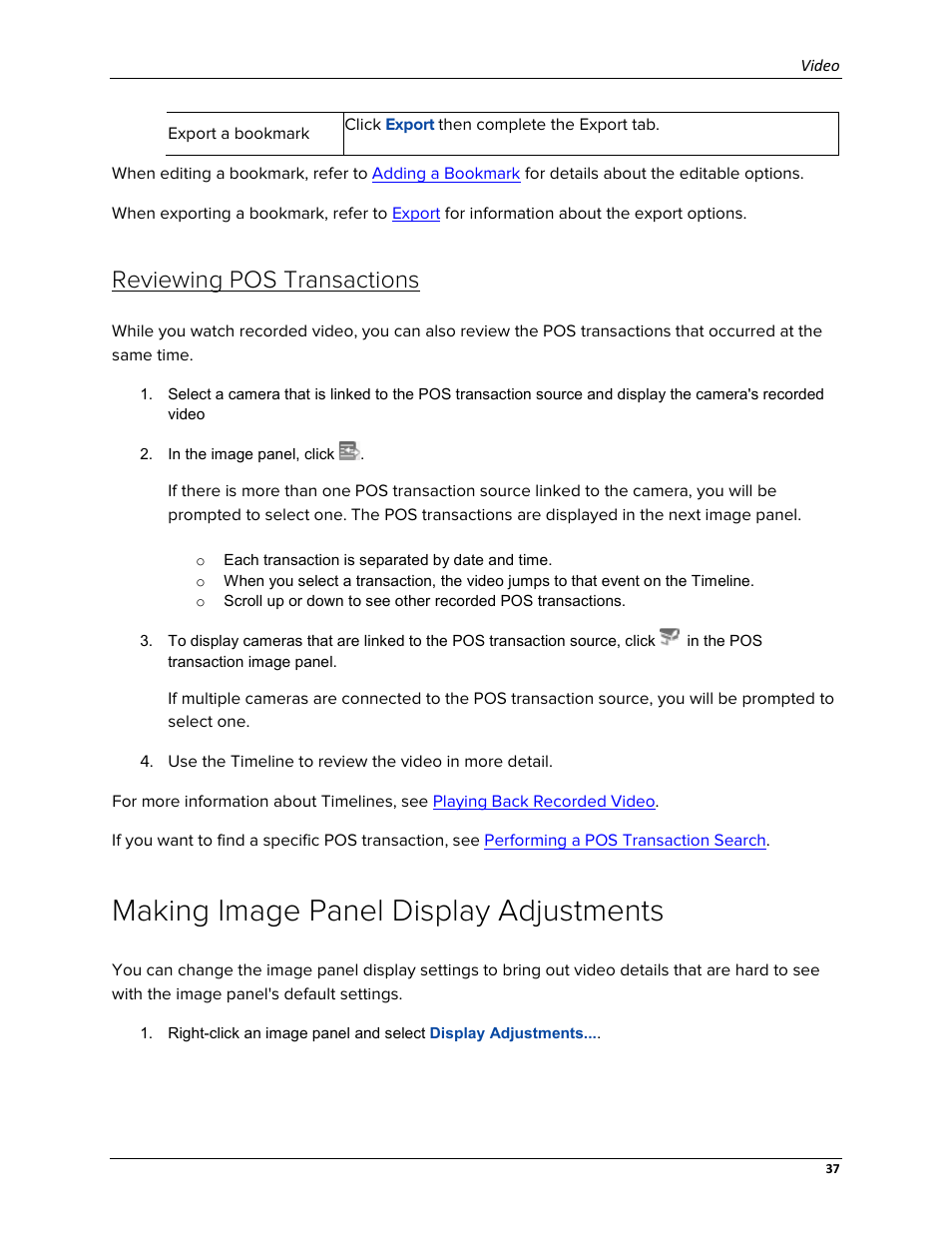 Reviewing pos transactions, Making image panel display adjustments | Avigilon ACC Enterprise Web Version 5.2 User Manual | Page 47 / 90