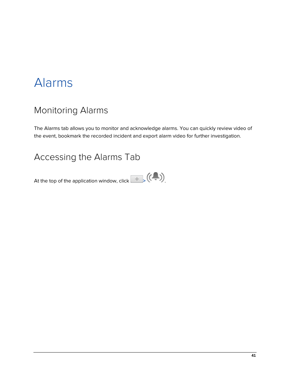 Alarms, Monitoring alarms, Accessing the alarms tab | Avigilon ACC Enterprise Web Version 5.2 User Manual | Page 51 / 90