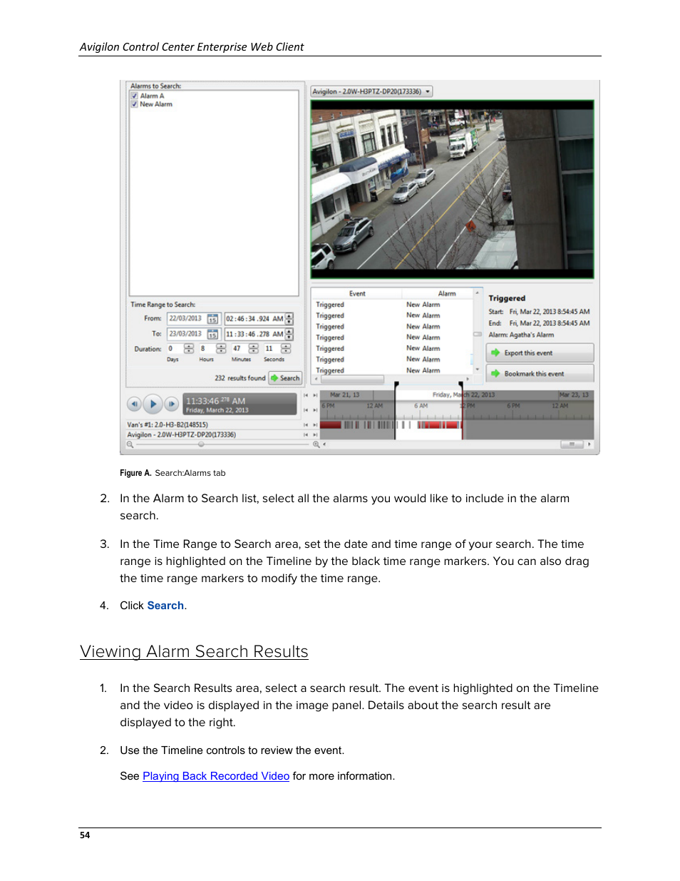Viewing alarm search results | Avigilon ACC Enterprise Web Version 5.2 User Manual | Page 64 / 90