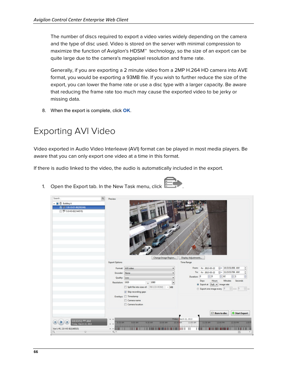 Exporting avi video | Avigilon ACC Enterprise Web Version 5.2 User Manual | Page 76 / 90