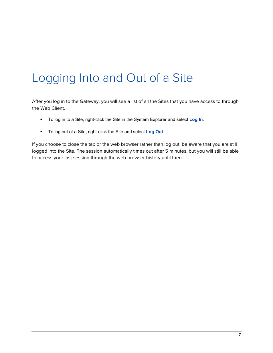 Logging into and out of a site | Avigilon ACC Gateway Web Version 5.2 User Manual | Page 13 / 31