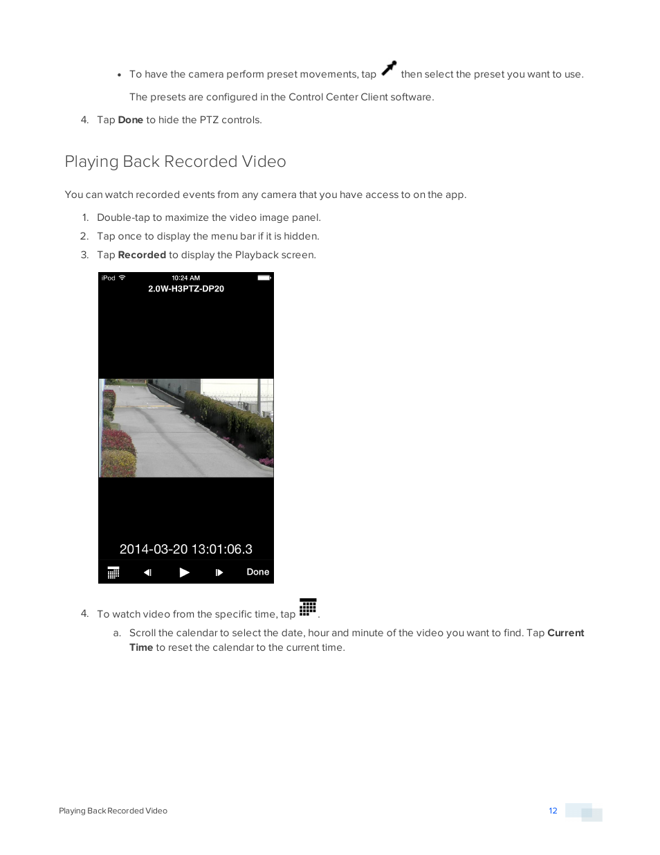 Playing back recorded video | Avigilon ACC Mobile Version 1.4.0.2 for iOS User Manual | Page 15 / 19