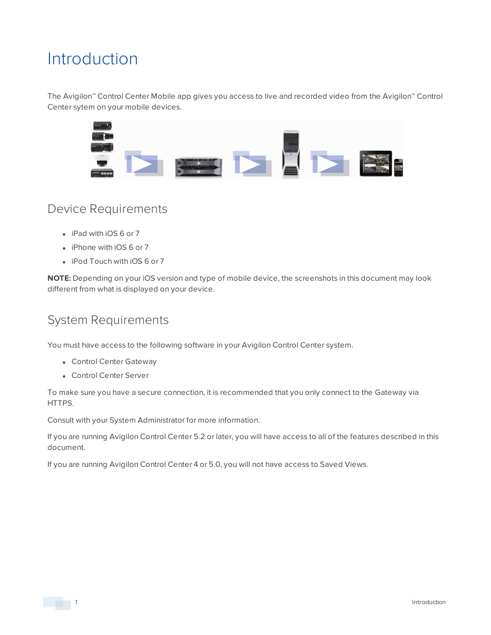 Introduction, Device requirements, System requirements | Avigilon ACC Mobile Version 1.4.0.2 for iOS User Manual | Page 4 / 19