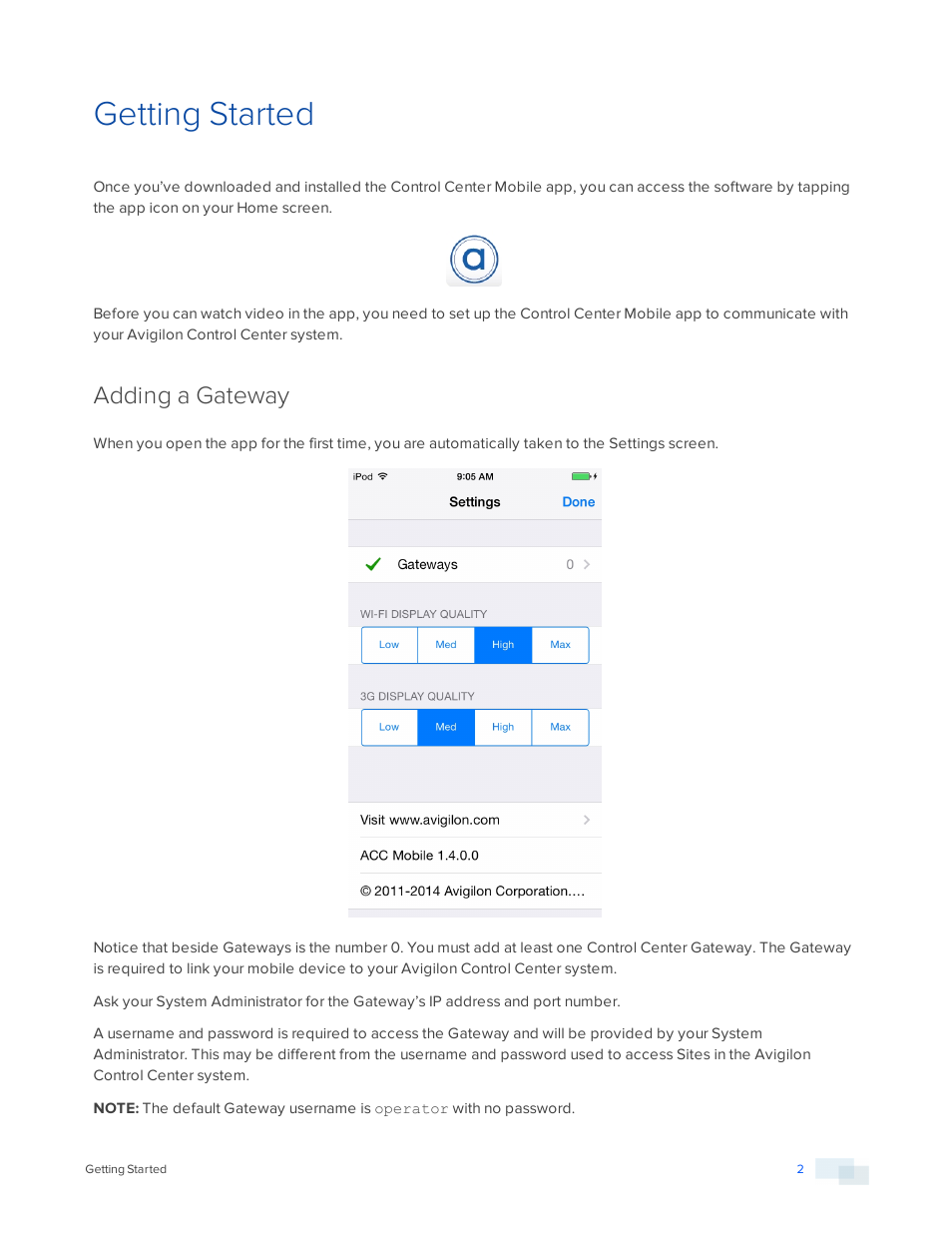 Getting started, Adding a gateway | Avigilon ACC Mobile Version 1.4.0.2 for iOS User Manual | Page 5 / 19