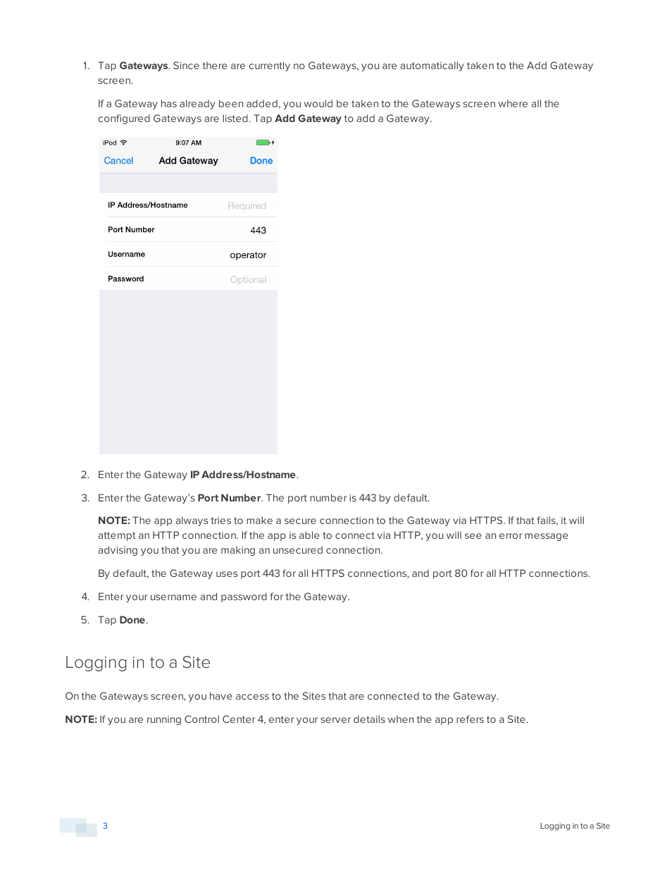 Logging in to a site | Avigilon ACC Mobile Version 1.4.0.2 for iOS User Manual | Page 6 / 19