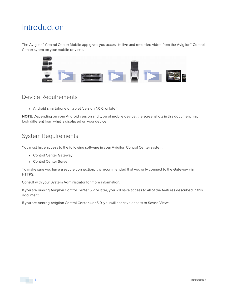 Introduction, Device requirements, System requirements | Avigilon ACC Mobile Version 1.4.0.2 for Android User Manual | Page 4 / 21