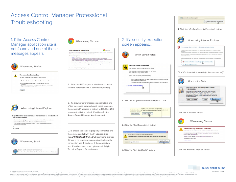 Troubleshooting, Access control manager professional, If a security exception screen appears | Avigilon Access Control Manager - Professional User Manual | Page 2 / 2