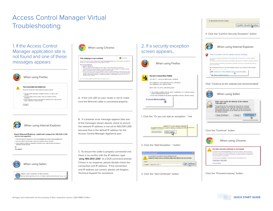 Access control manager virtual troubleshooting, If a security exception screen appears | Avigilon Access Control Manager - Virtual User Manual | Page 2 / 2