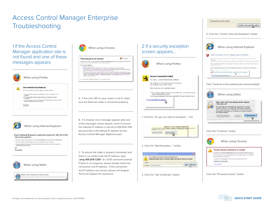 Troubleshooting access control manager enterprise, 2 if a security exception screen appears | Avigilon Access Control Manager - Enterprise User Manual | Page 2 / 2