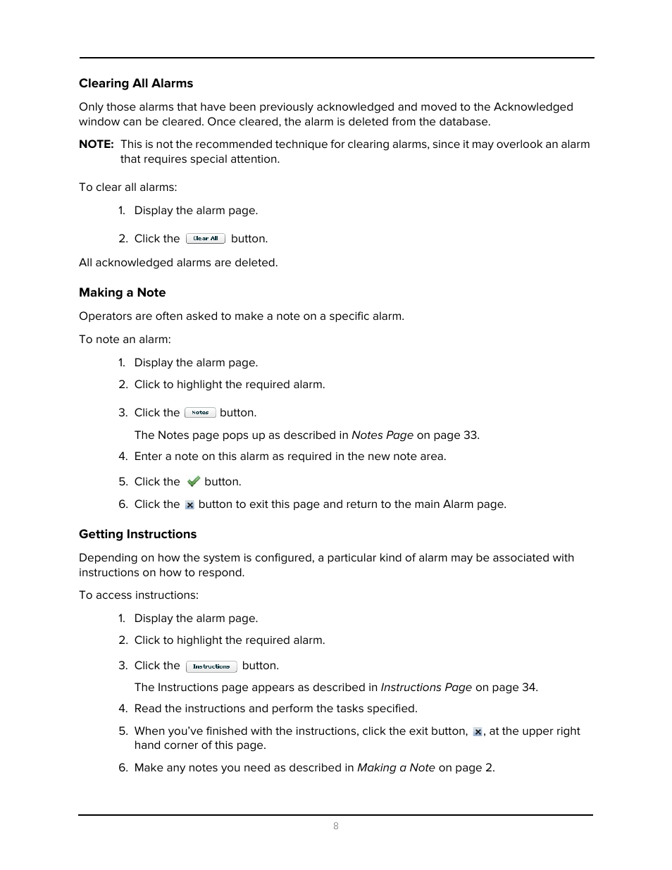 Clearing all alarms, Making a note, Getting instructions | Avigilon Access Control Manager - Alarm Monitoring User Manual | Page 12 / 41