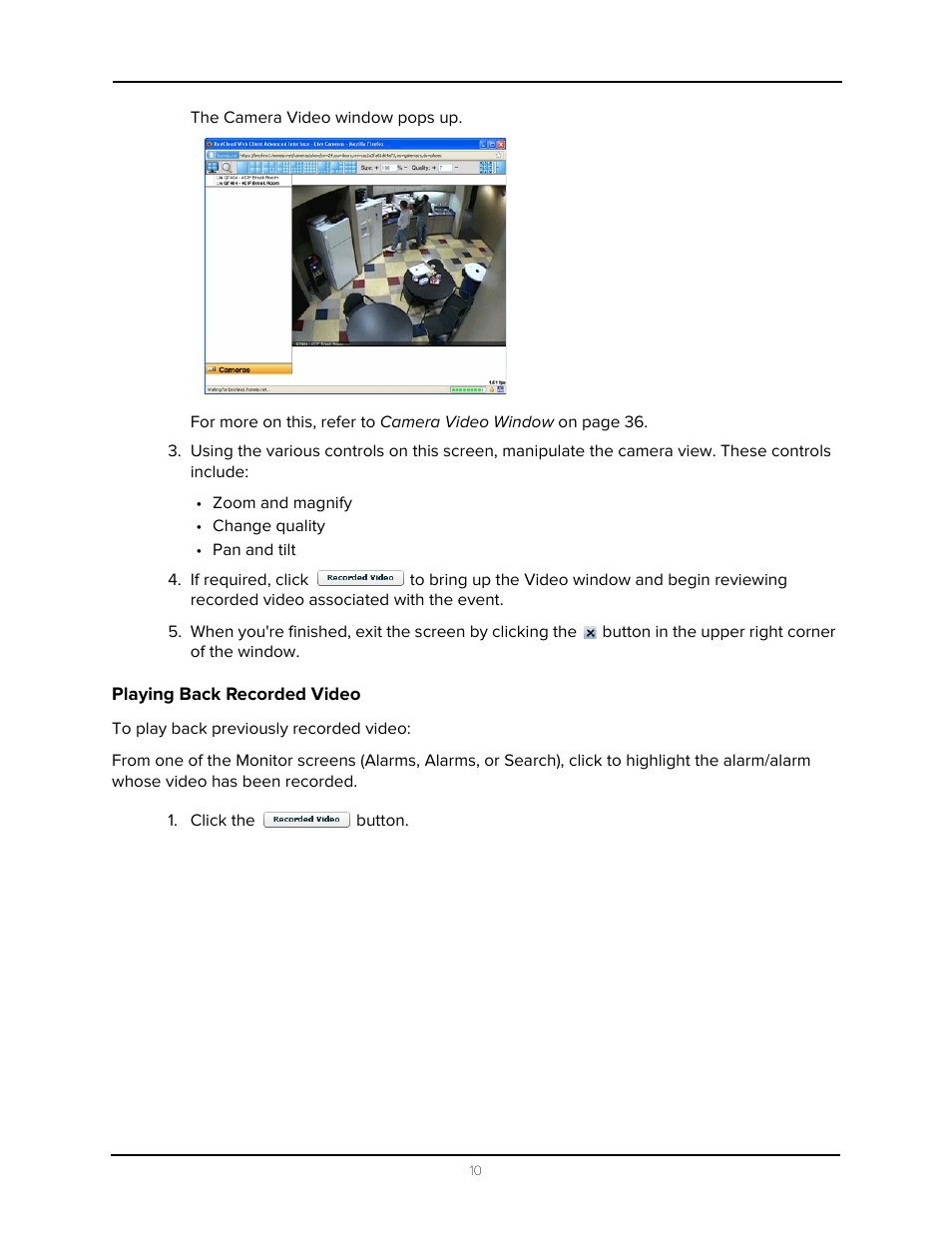 Playing back recorded video | Avigilon Access Control Manager - Alarm Monitoring User Manual | Page 14 / 41