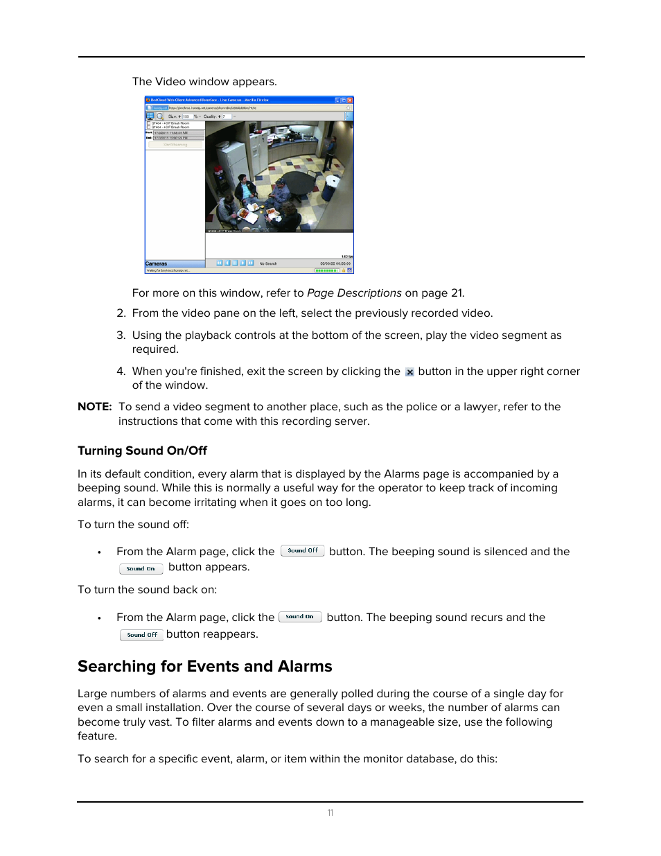 Turning sound on/off, Searching for events and alarms | Avigilon Access Control Manager - Alarm Monitoring User Manual | Page 15 / 41