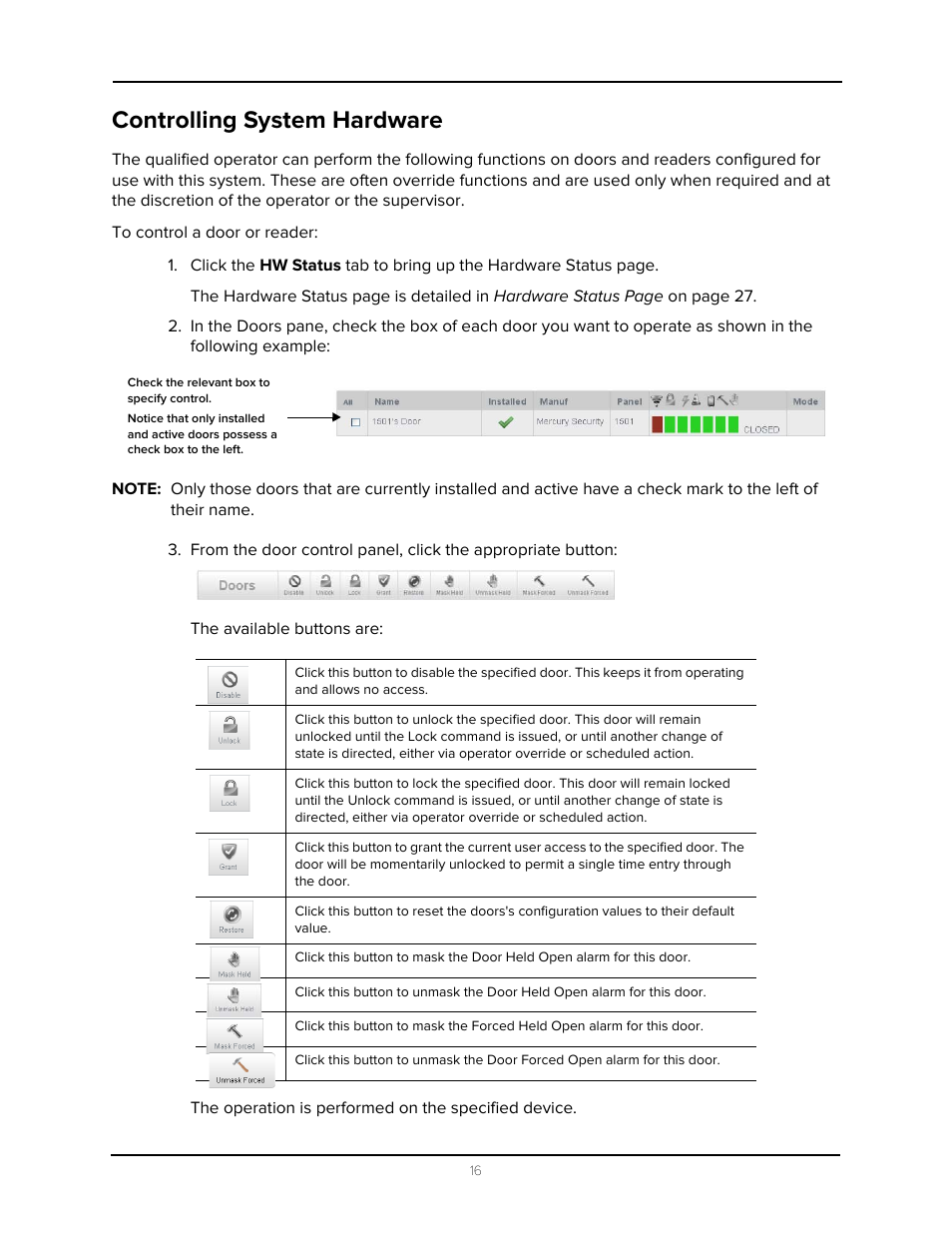 Controlling system hardware | Avigilon Access Control Manager - Alarm Monitoring User Manual | Page 20 / 41