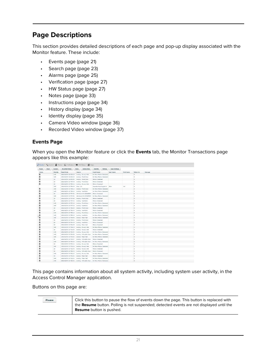 Page descriptions | Avigilon Access Control Manager - Alarm Monitoring User Manual | Page 25 / 41